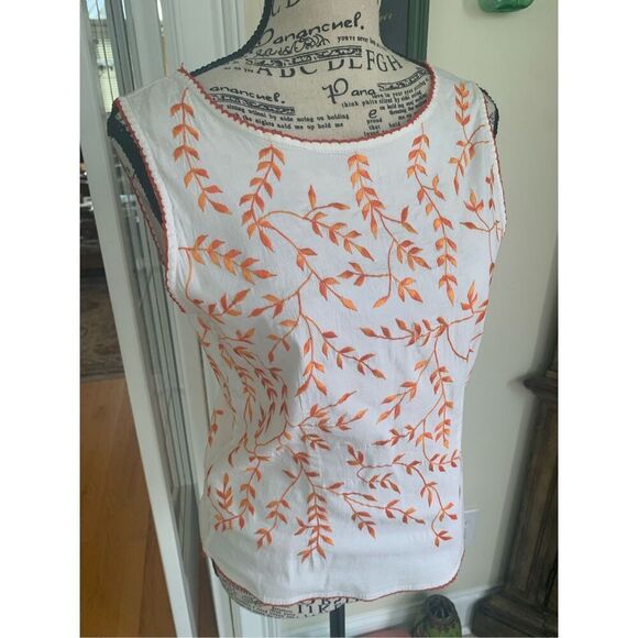 Papillon Womens WHITE ORANGE EMBROIDERED TOP - Picture 3 of 9